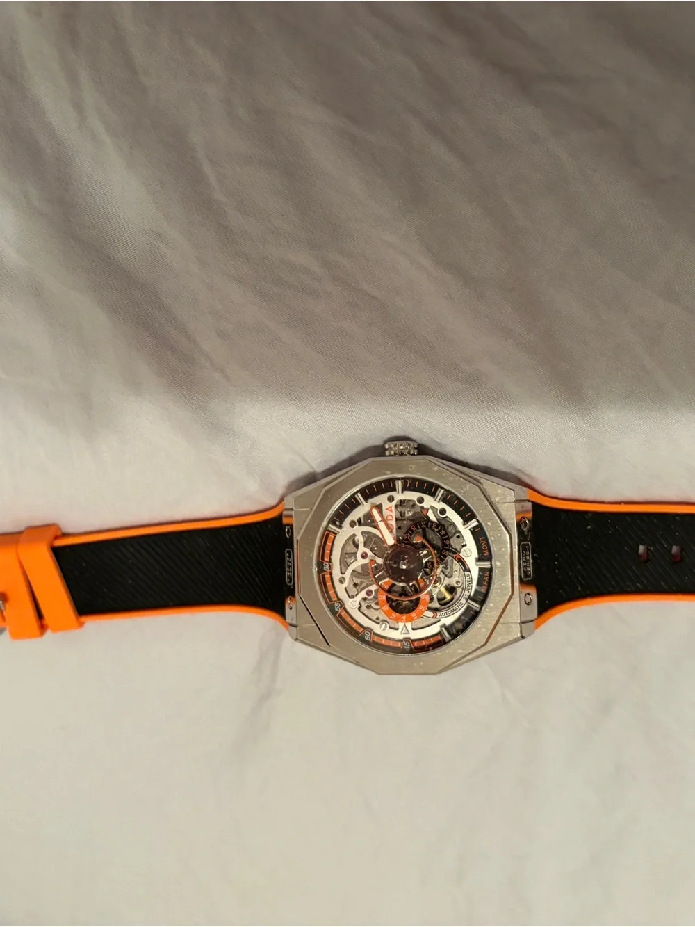Noda Men's Skeleton Sport Watch in Black and Orange. New without tags.